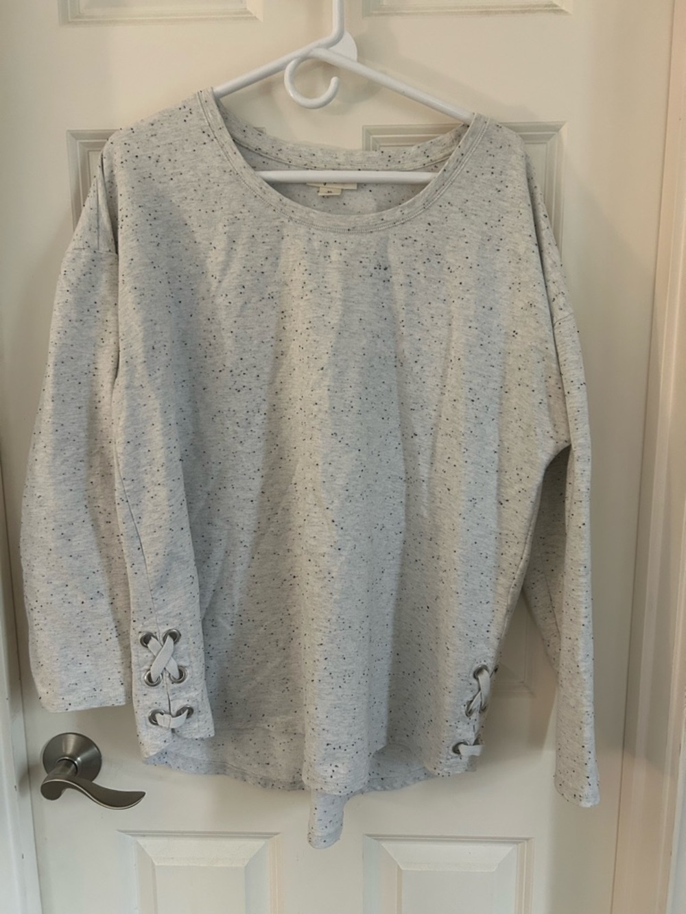 Style & Co. Speckled Lace-Up Hem Sweatshirt - Light Gray